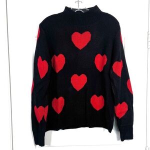 C+D+M Hearts Sweater NEW Size M Black Red Mock Neck